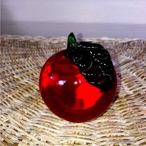 Vintage Hand Blown  Red Glass Apple Paperweight By Lori Ritz